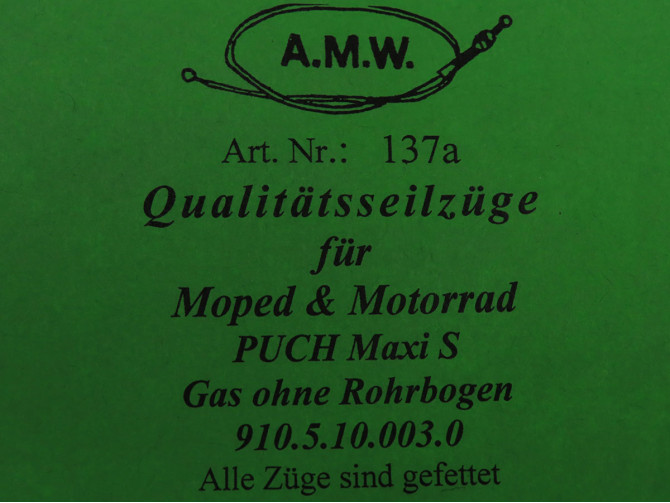 Bowdenzug Puch Maxi S Gaszug ohne Rohrbogen A.M.W.  product